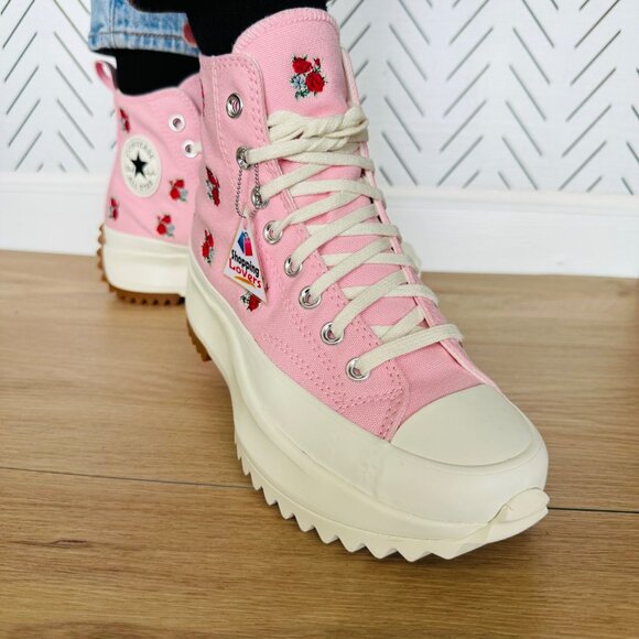 Rare Converse Run Star Hike Hi 11 Women Shoes Pink Red Roses Embroidered A05192C - Picture 3 of 12